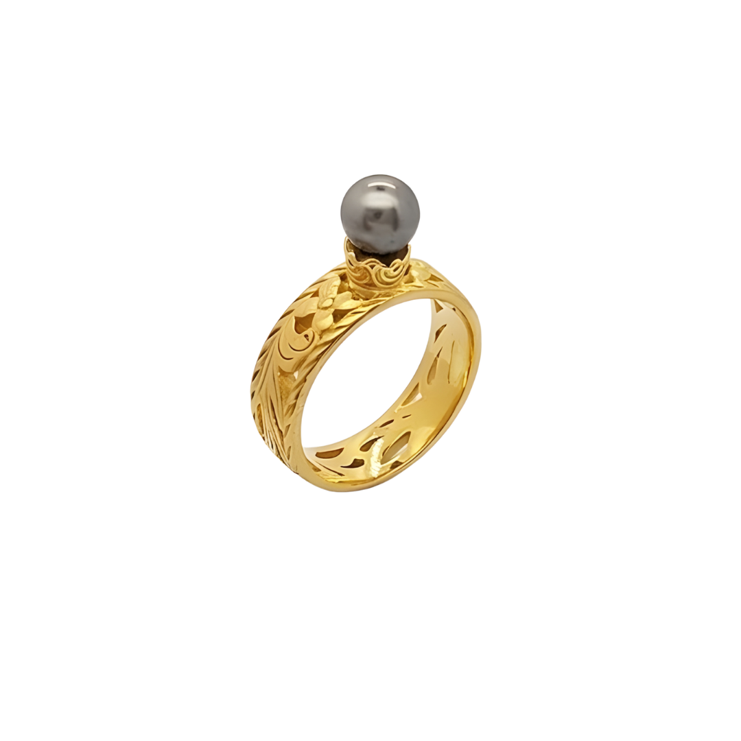 14K Gold Filled Hawaiian Black Pearl Ring