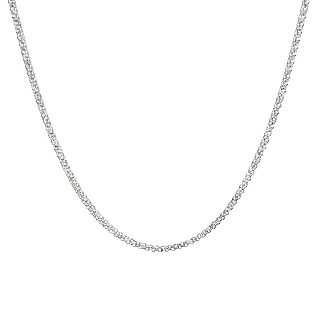 Silver Rhodium Plated Interlinked Chain Necklace (50cm x 6mm) – Textured Interlocking Link Silver Collar Chain for Men & Women