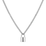 Stainless Steel Padlock Pendant Necklace with Curb Chain (60cm) – Modern Lock Charm Statement Jewelry