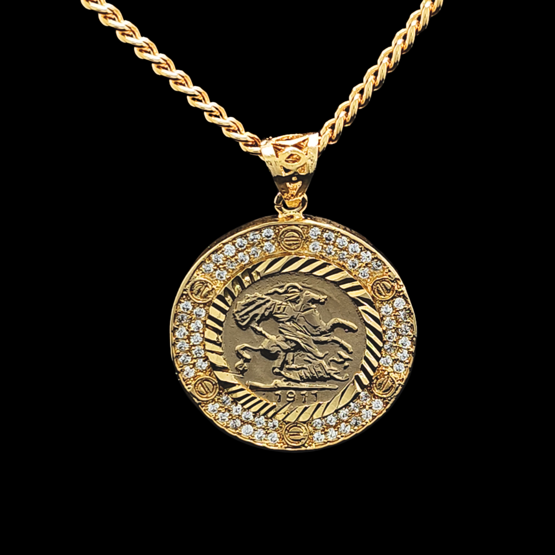 18K Gold Filled Sovereign Pendant Embedded With CZ