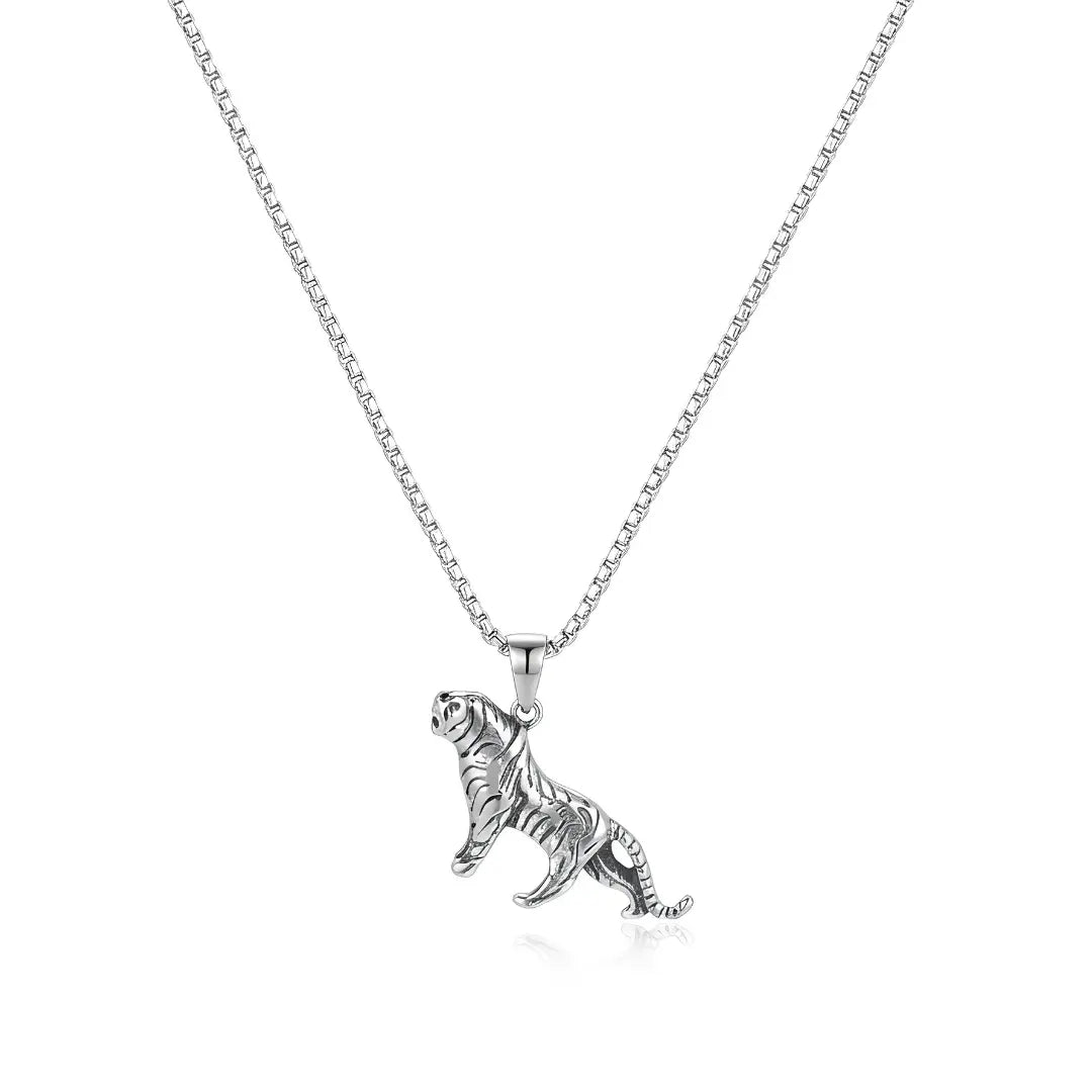 Stainless Steel Tiger Pendant Necklace for Men (52cm) – Bold Prowling Tiger Statement Jewelry
