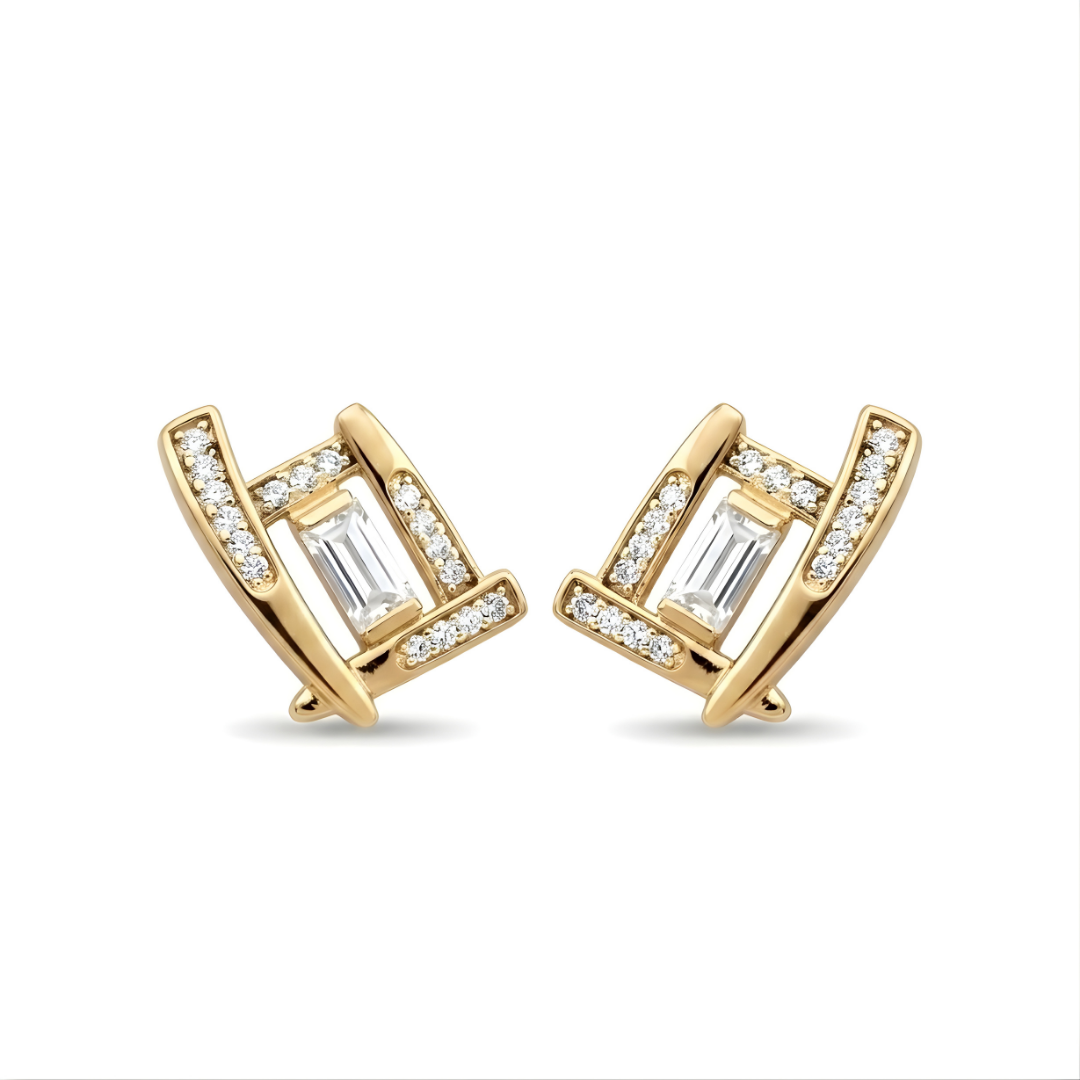 18K Gold Filled Geometric Square Huggie Earrings – Baguette & Pavé Cubic Zirconia Openwork Hoop Earrings