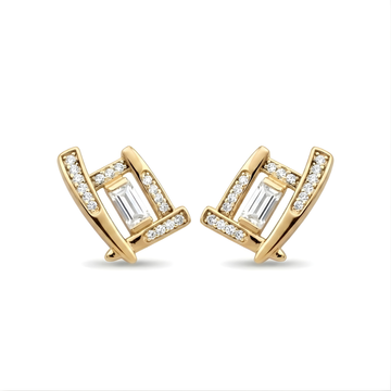 18K Gold Filled Geometric Square Huggie Earrings – Baguette & Pavé Cubic Zirconia Openwork Hoop Earrings