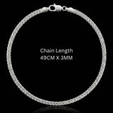 49CM X 3MM Unisex Silver Wheat Chain Necklace –  Stainless Steel Tarnish-Proof Chain