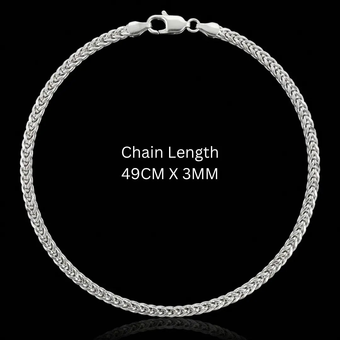 49CM X 3MM Unisex Silver Wheat Chain Necklace –  Stainless Steel Tarnish-Proof Chain