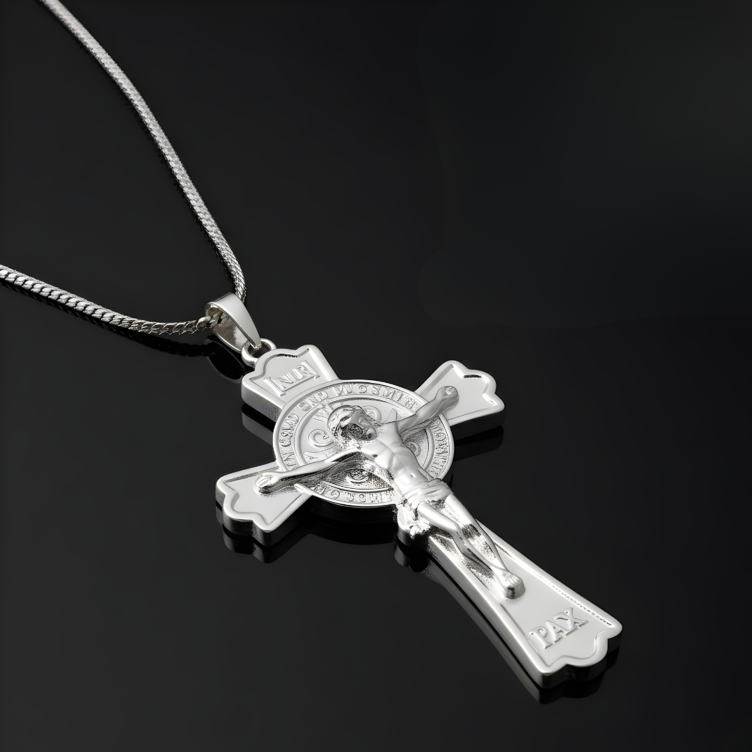 Silver Jesus Crucifixion Cross Necklace