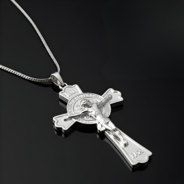 Silver Jesus Crucifixion Cross Necklace