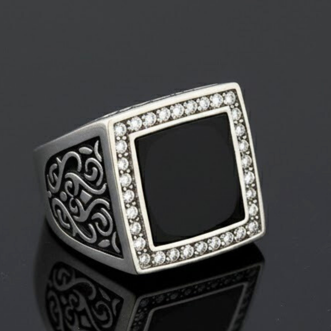 Men's Onyx Stainless Steel square CZ ring