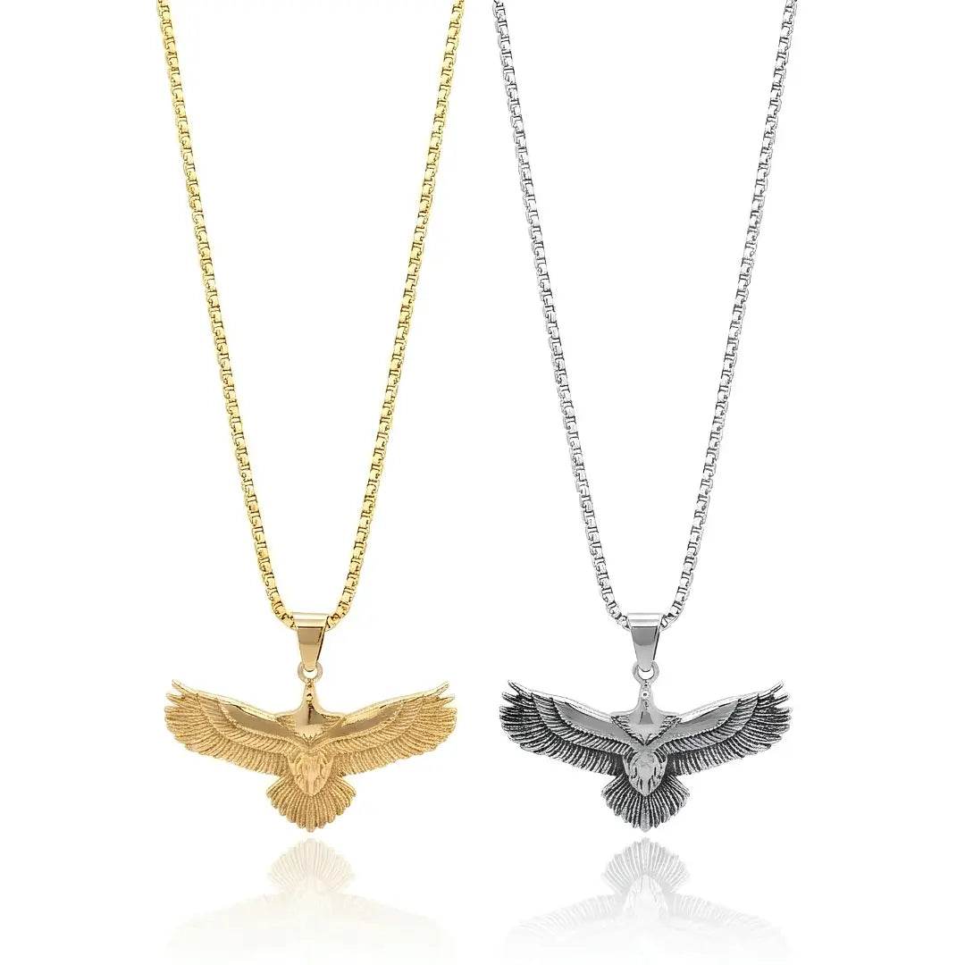 Tarnish-Proof Soaring Eagle Pendant Necklace – 58cm Box Chain in Gold & Silver