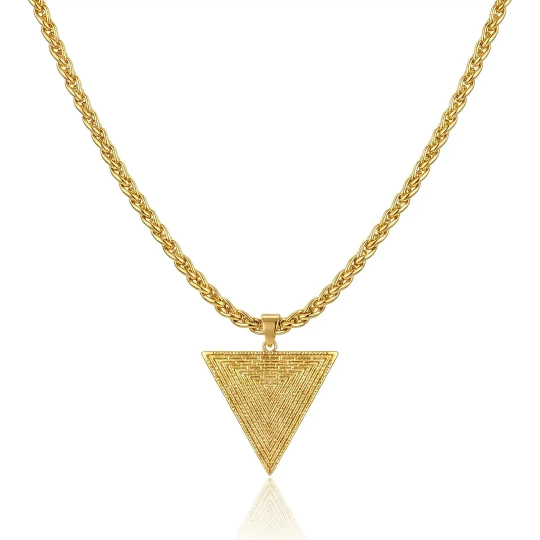 Pyramid Pendant Necklace – 58cm Franco Chain Geometric Statement Jewelry [Architectural Design]