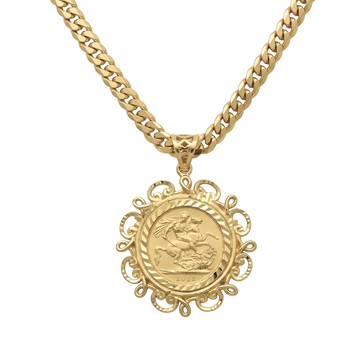 18K Gold Filled 1911 Sovereign Pendant Necklace with 60cm Cuban Link Chain