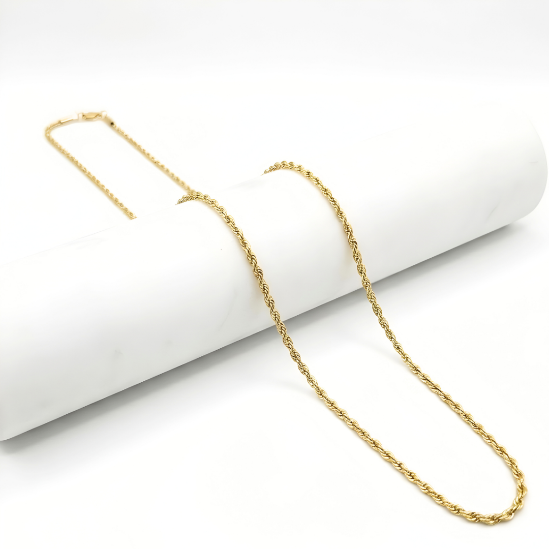 18K Gold Filled Thin Diamond-Cut Rope Chain Necklace (60cm x 2mm) – Dainty Twisted Gold Chain for Men & Women