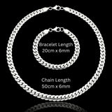 50Cm X 6Mm Stainless Steel Silver Cuban Link Chain & Bracelet Set