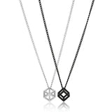 Geometric Cube Pendant Necklace – 60cm 3mm Curb Chain in Silver & Black