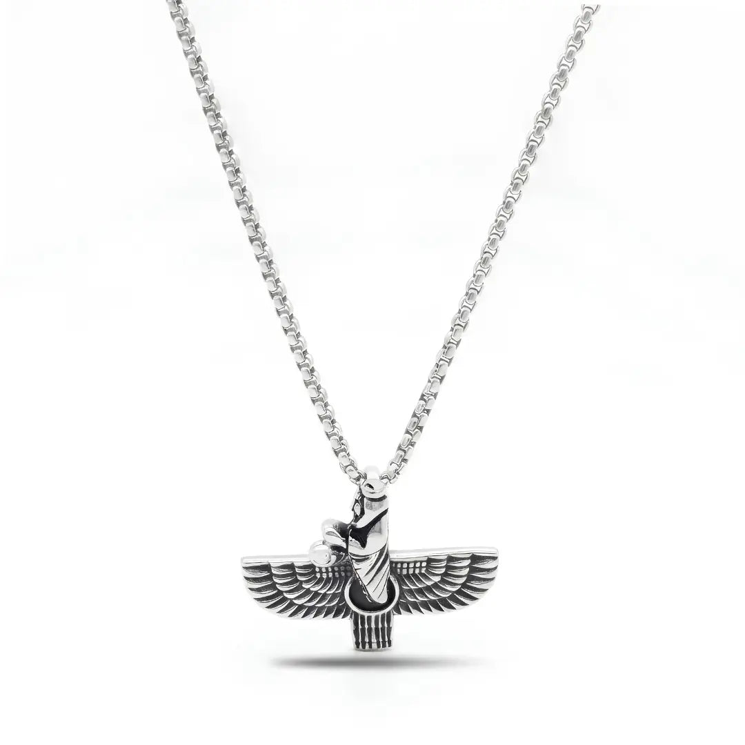 Faravahar Pendant Necklace – 60cm Box Chain Zoroastrian Symbol Jewelry