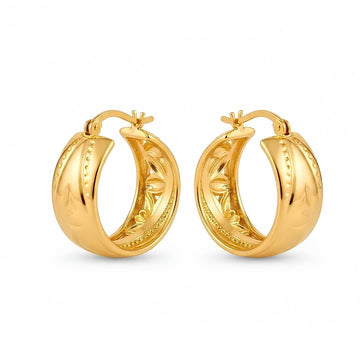 18K Gold Filled Polynesian Engraved Hoop Earrings – Pasifika Island Motif Statement Hoops