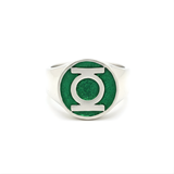 Stainless Steel Green Emerald Lantern Emblem Signet Ring – Metallic Green Enamel Hero Insignia Ring for Men & Women