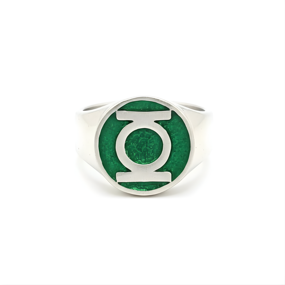 Stainless Steel Silver Green Emerald Emblem  Ring
