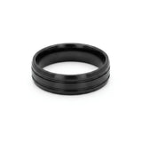 Tarnish-Proof Black Grooved Band Ring – Brushed Finish Step-Down Edge (US Sizes 9 & 10)