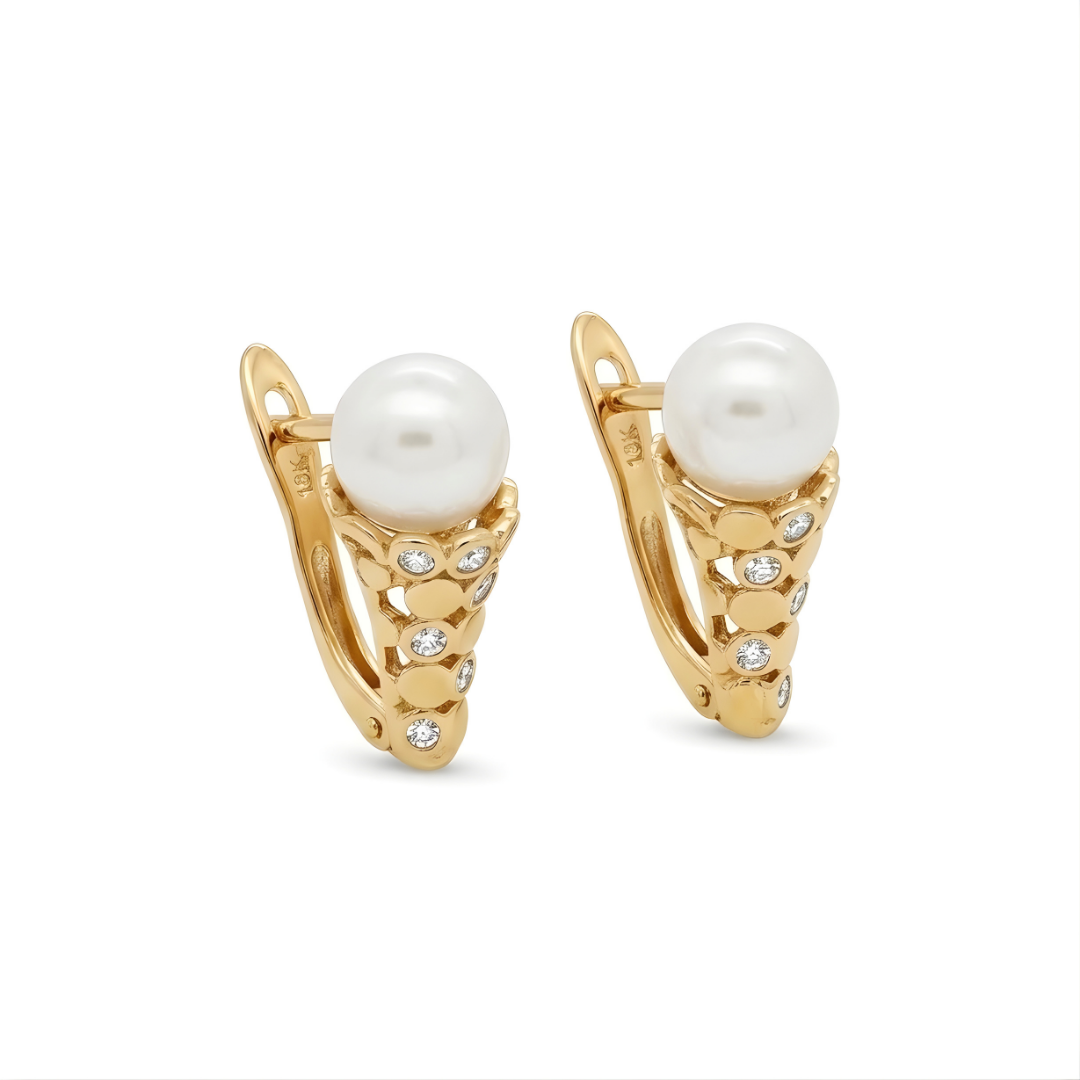 18K Gold Filled Huggie Earrings with Cubic Zirconia & Pearl