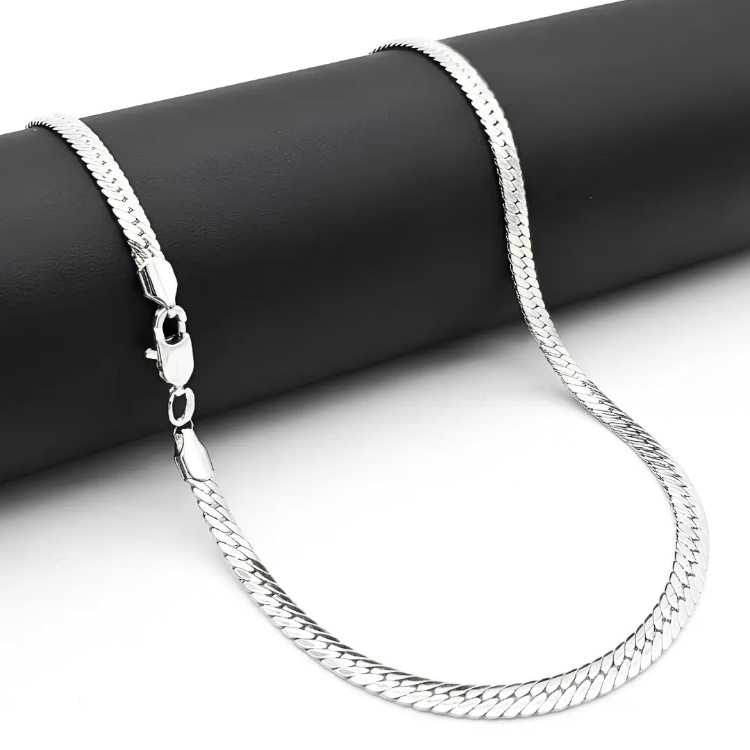 925 Sterling Silver Herringbone Chain Necklace for Women Men - 5mm Flat Snake Chain - High Polish Shiny Flexible Smooth Sleek Collarbone Chain Jewelry (58cm Length, 5mm Width)