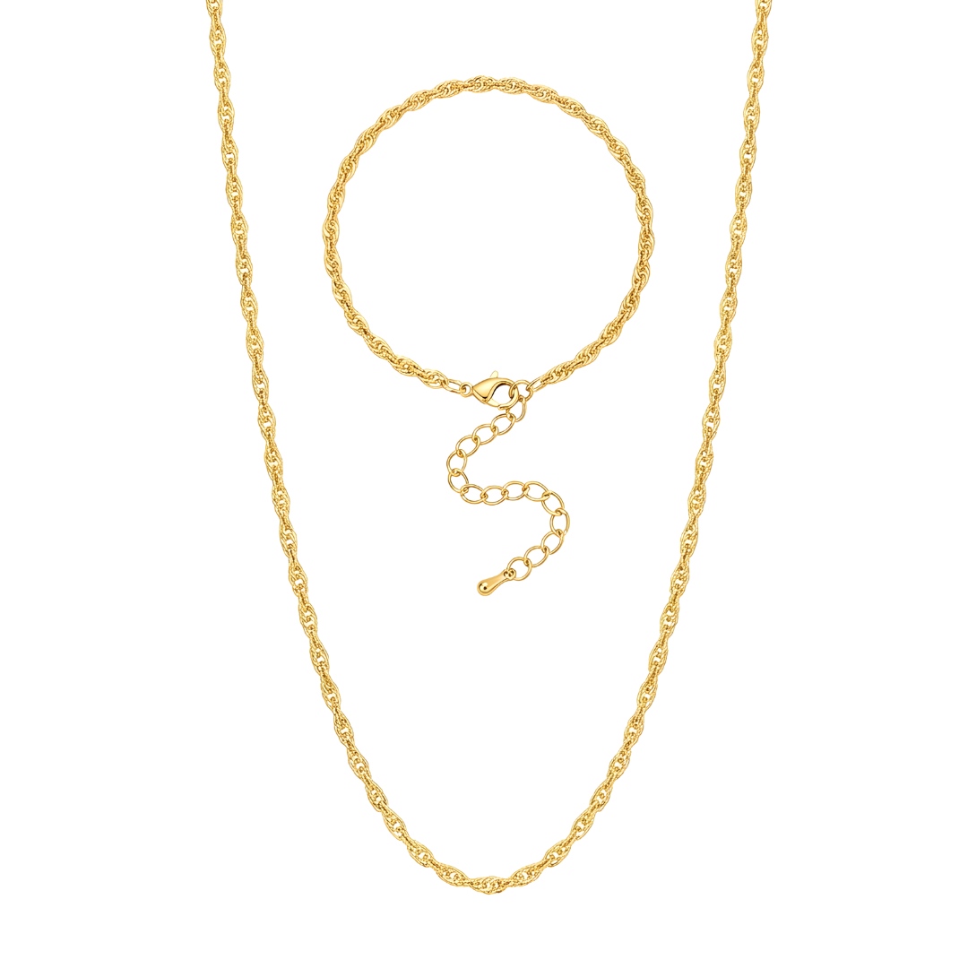 18K Gold Filled Twisted Chain Necklace & Bracelet Set