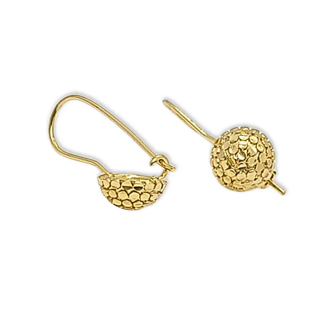 14K Yellow Gold Filled Textured Ball Drop Leverback Earrings – 20mm Hammered Coin-Texture Drop