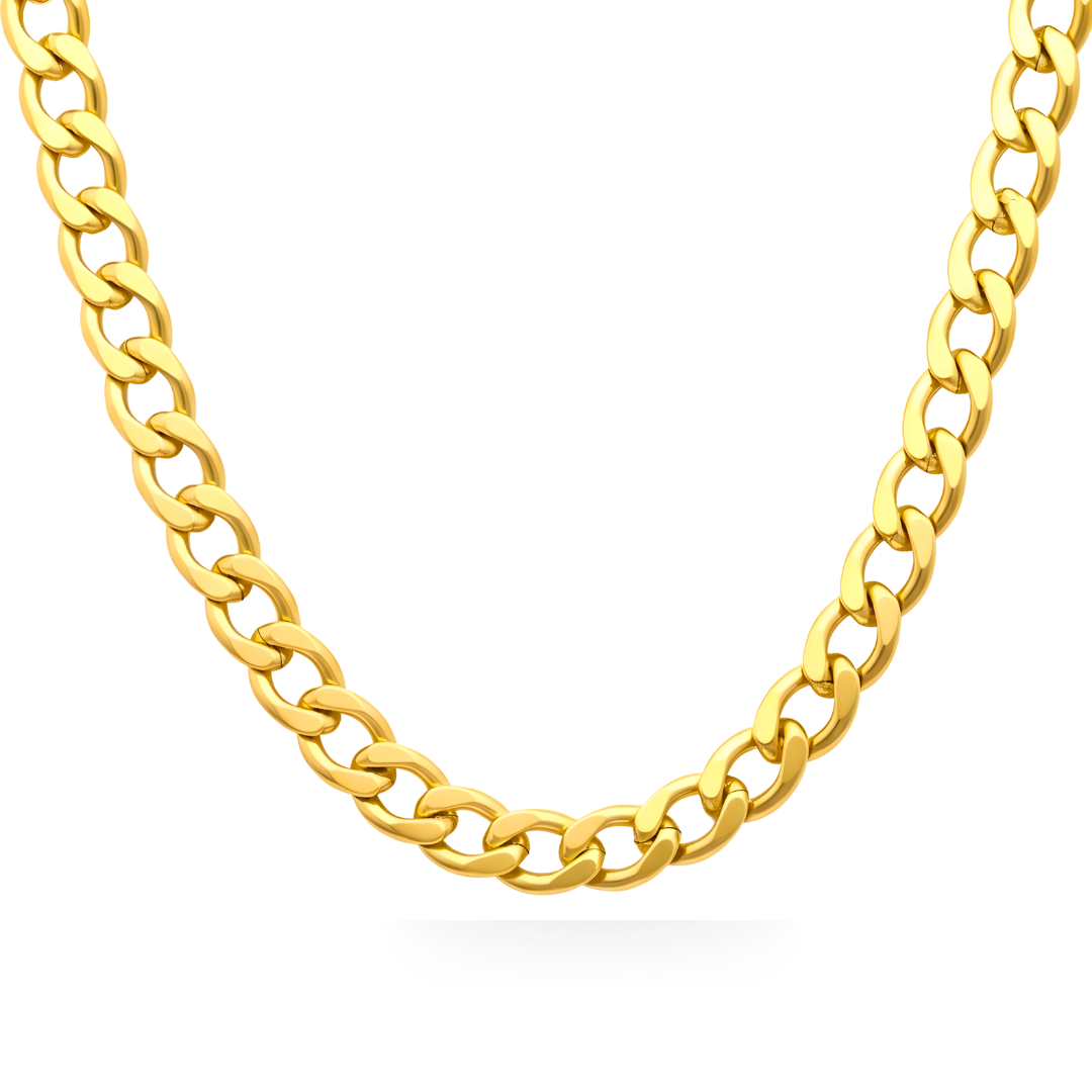 18K Gold Filled Heavyweight Cuban Link Chain Necklace (50cm x 10mm) – Flat-Bevel Gold Chain for Men & Women