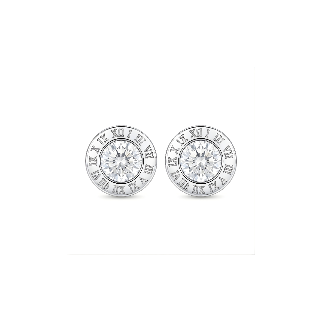 Men’s Silver Roman Numeral Stud Earrings 15mm