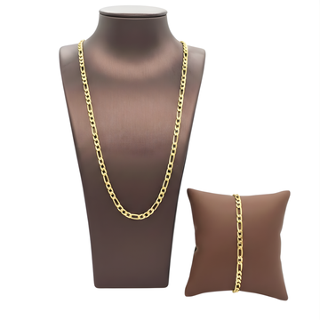 18K Gold Filled Tarnish-Proof Figaro Chain Necklace and Bracelet Set – Unisex Fine Jewelry