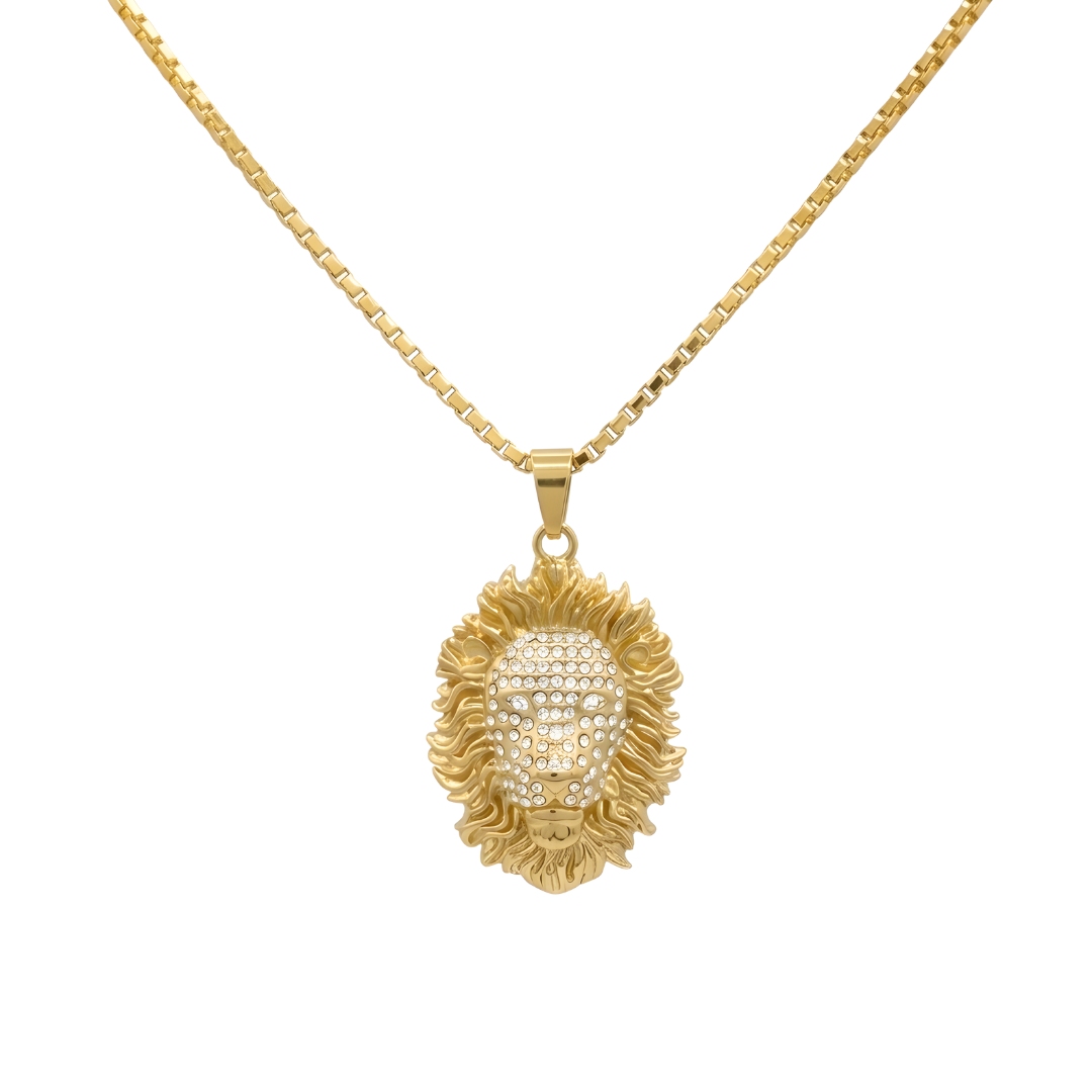 18k Gold Filled Lion Head Pendant with Diamonds