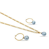 18K Gold Filled Figaro Chain Necklace & Drop Hoop Earrings Set – Freshwater Baroque Pearl Jewelry Suite, 60cm + 5cm Extension