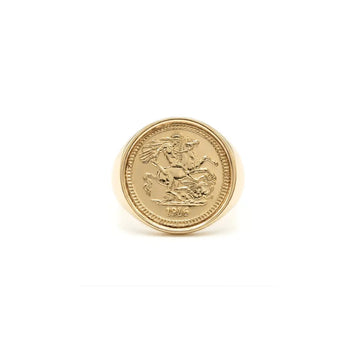 18K Gold Filled Sovereign Ring – 1916 Saint George & Dragon Coin Signet Ring for Men & Women