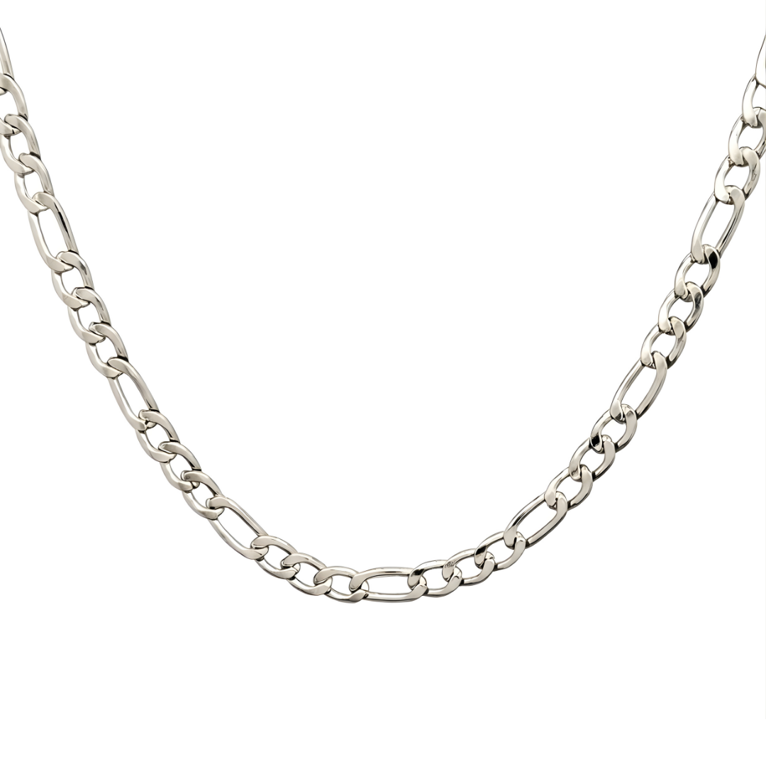 Silver Stainless Steel Heavyweight Figaro Link Chain Necklace (50cm x 8mm) – Flat-Bevel Silver Chain for Men & Women