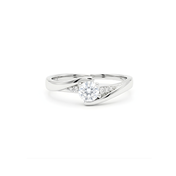 Silver Elegant Bypass Solitaire Ring – Round Cubic Zirconia Statement Ring
