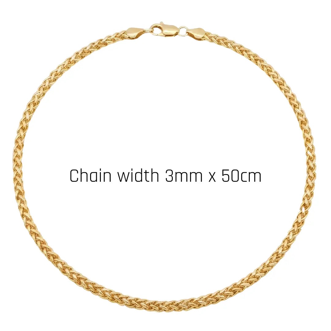 Gold & Silver Tone Wheat Spiga Chain Necklace – 3mm, 50cm Woven Braided Chain