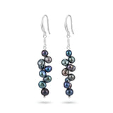 Dark Freshwater Pearl Cascade Drop Earrings – Peacock Iridescent Organic 50mm Dangle Earrings for Women