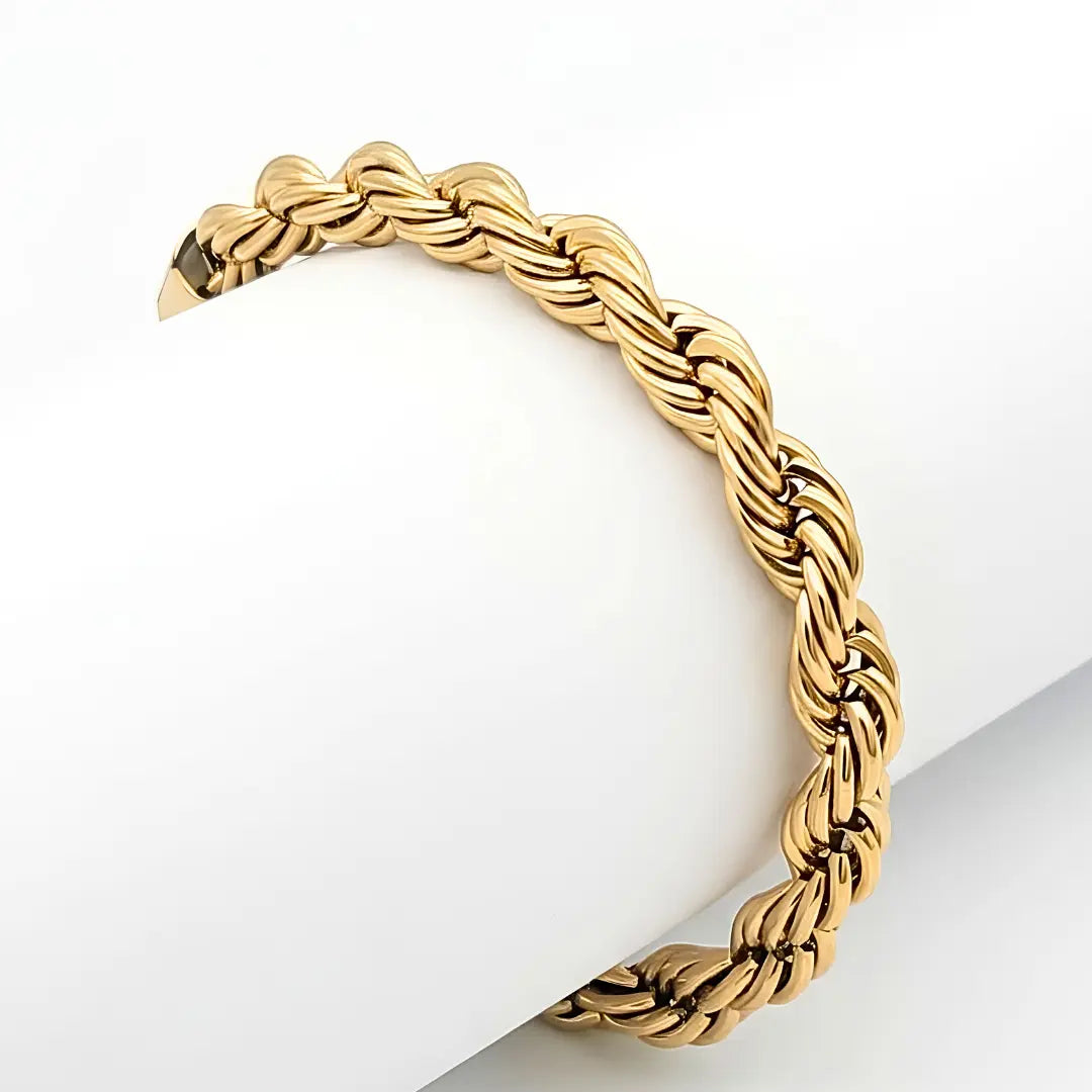 18K Gold Filled Rope Chain Bracelet - 22cm Bold Twisted Link Classic Wristband