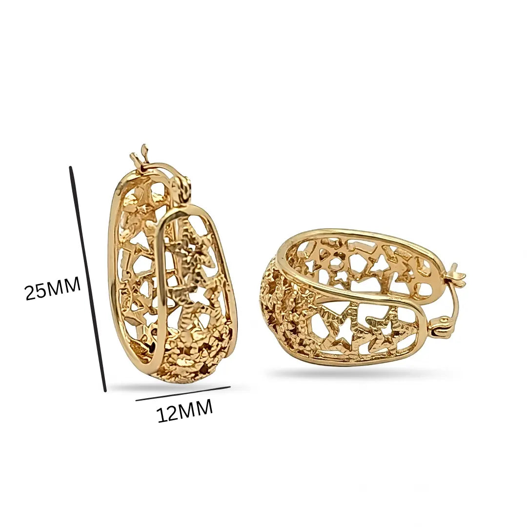 14K Gold Filled Hawaiian Cutout Star Oval Hoop Earrings | Tarnish Proof