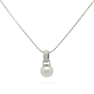 Silver White Pearl Pendant Necklace with Diamonds – Luminous Pearl Solitaire Drop Necklace