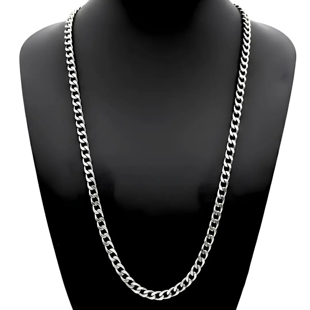 60CM x 4MM Stainless Steel Cuban Curb Chain Necklace – Unisex Tarnish-Proof Silver Chain