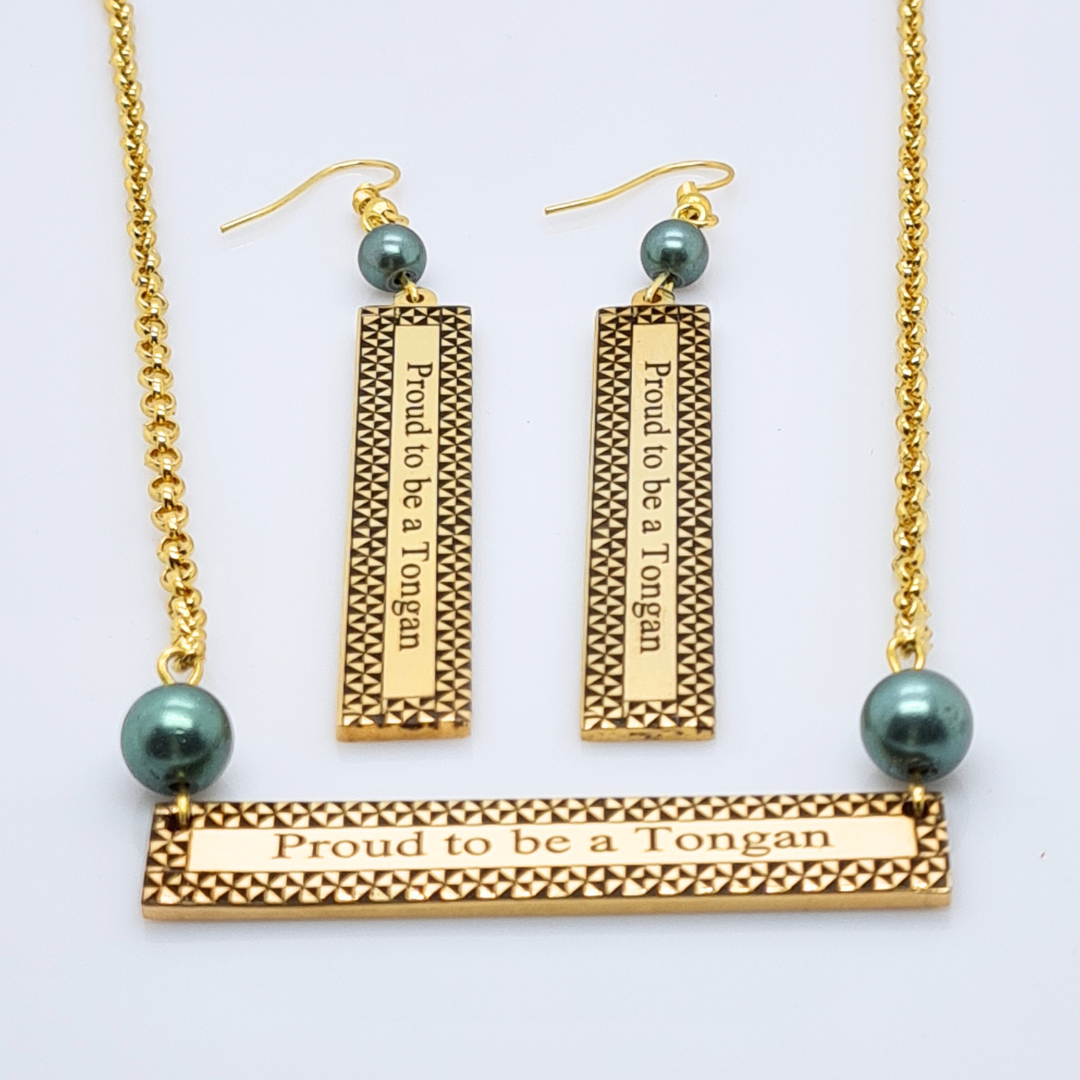 14k Gold Filled "PROUD TO BE A TONGAN' Necklace Set