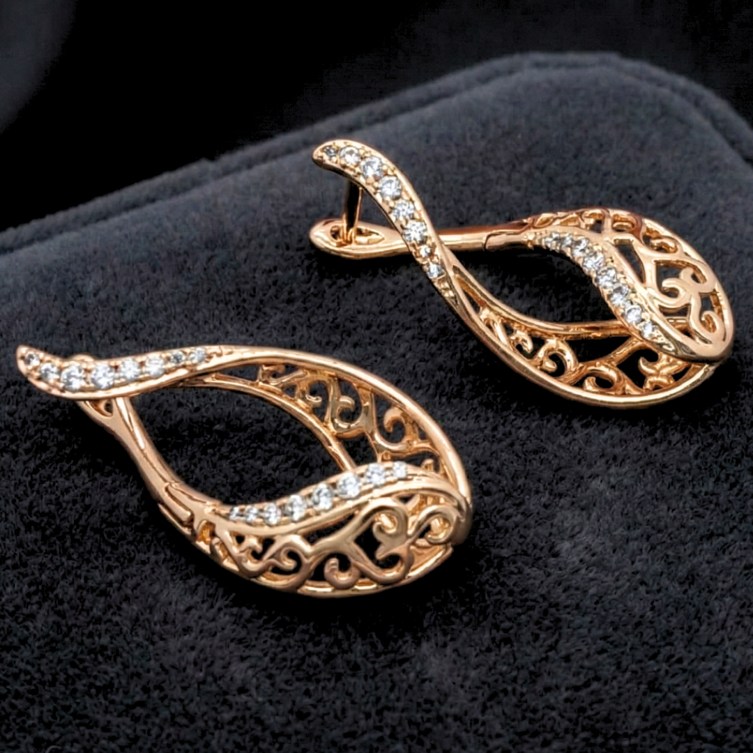 18K Gold Filled Egyptian Pattern Huggie Earrings with Cubic Zirconia