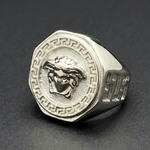 Load image into Gallery viewer, Silver Mythic Head Statement Ring – Bold Luxury Design for Men