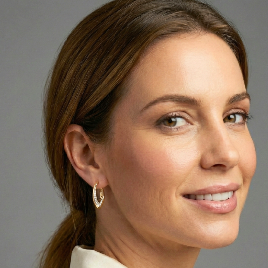 18K Gold Filled Leaf Shaped Huggie Earrings with CZ