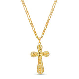 18K Gold Filled Filigree Crucifix Pendant Necklace – 50cm 4mm Figaro Chain Cross Necklace for Men & Women
