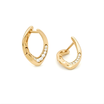 18K Gold Filled Curved Leaf Huggie Hoop Earrings with Diamonds – Pavé CZ Organic Marquise Gold Hoops for Women