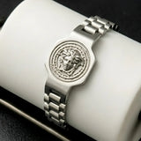 18K Gold Filled & Silver Medusa Head President Link Bracelet – Engraved Coin Emblem Watchband Chain Bracelet for Men & Women