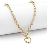 18K Gold Filled Belcher Chain Heart Pendant Necklace – 60cm 8mm Rolo Chain with Front Toggle Clasp for Women & Men