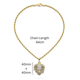 18K Gold Filled Iced Out Face Pendant Necklace with 64cm Rope Chain